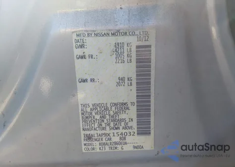 2013 Nissan Altima 2.5 из США, поврежденный, VIN 1N4AL3AP9DC154032